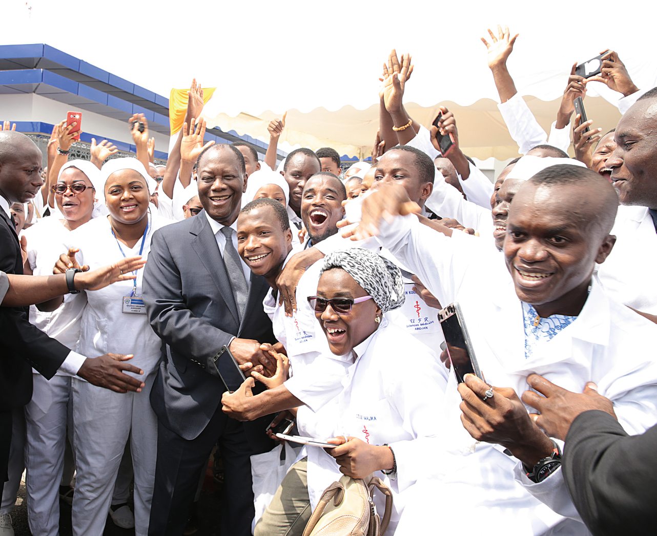 President Alassane Ouattara during the inauguration of the first medical oncology and radiotherapy center in Abidjan, at the Cocody University Hospital, entirely financed by the government.