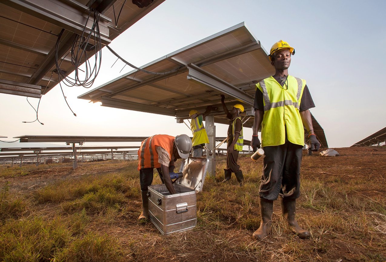 Photovoltaic solar panel installation in Rwamagana, Rwanda. ALAMY