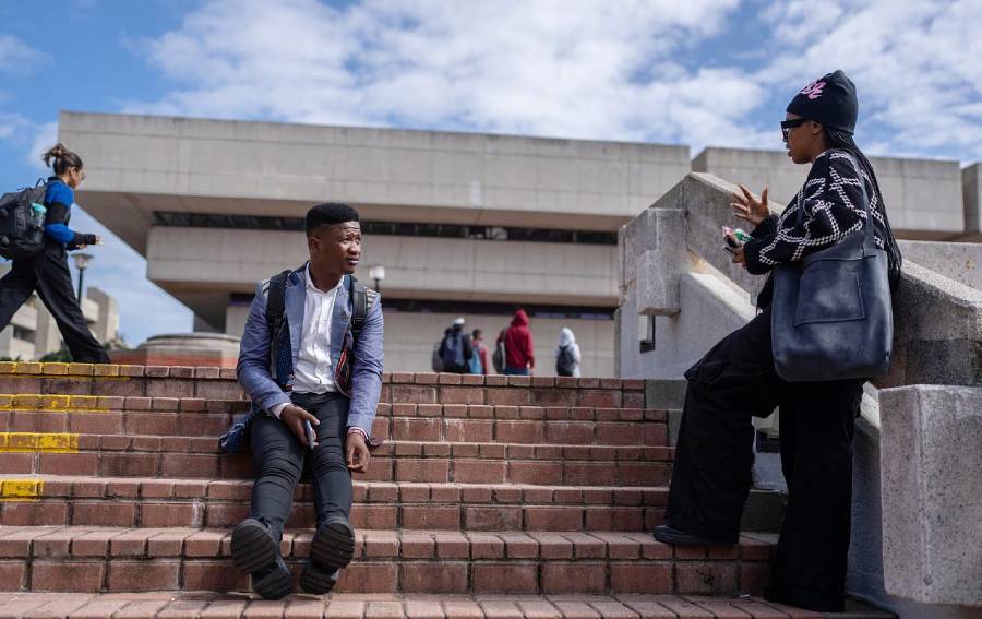 Young activist Athenkosi Fani outside Nelson Mandela University, South Africa, April 2024. JOAO SILVA/THE NEW YORK TIMES-REDUX-REA