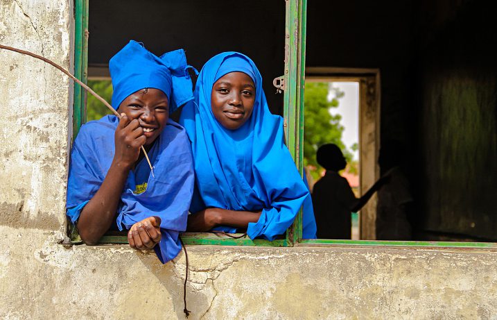 Young girls at Galtimari Primary School in Maiduguri, Borno State, where calm has been restored. FATI ABUBAKAR