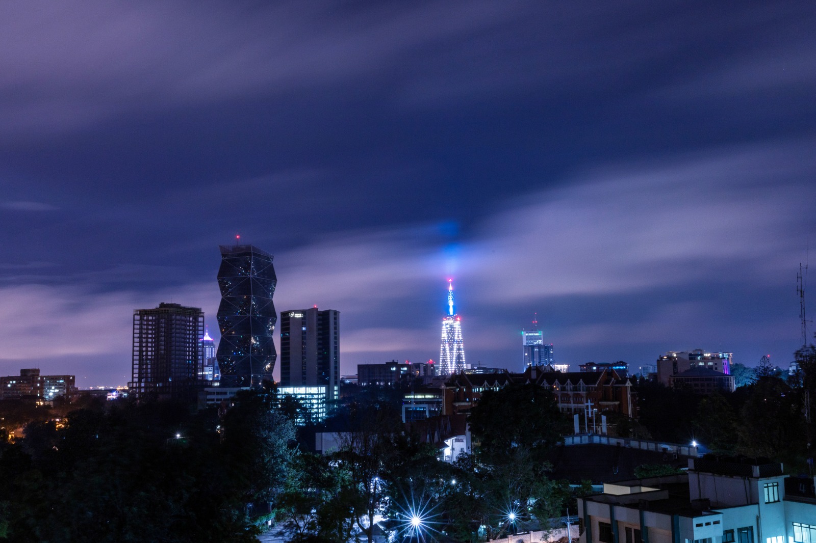 Night view of the city of Nairobi, capital of Kenya.