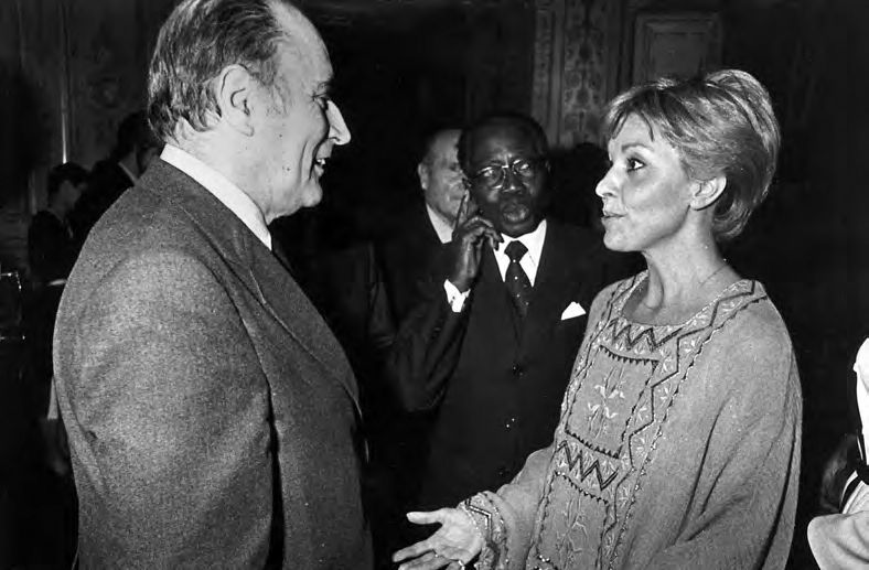 French President François Mitterrand during a dinner given in honor of former head of state Léopold Sédar Senghor, in November 1981, at the Parisian home of Danielle (right) and Béchir Ben Yahmed.