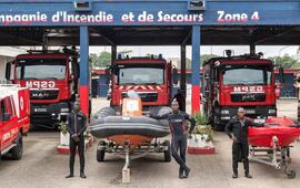 Firefighters from the Reconnaissance and Intervention Group in Perilous Environments (GRIMP) belonging to the second fire and rescue company. Here, in front of their barracks in Zone 4. They are on the front line for any emergency rescue. NABIL ZORKOT