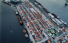 Aerial view of Lekki port and its countless containers. OUSSAMA OBEID/SHUTTERSTOCK