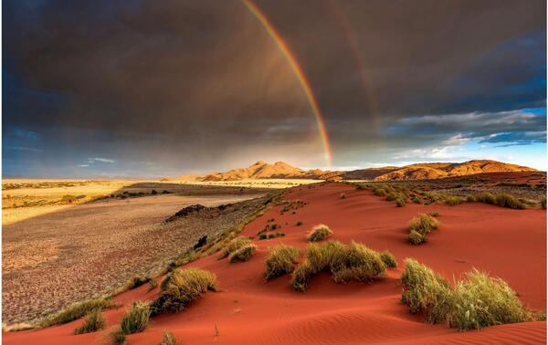 Un arc-en-ciel dans le désert namibien.MARK DUMBLETON/SHUTTERSTOCK