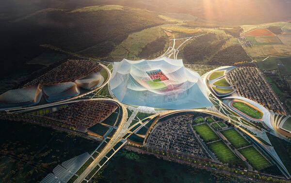 The future Hassan II Stadium, designed by architects Tarik Oualalou and Linna Choi, in association with Populous.©