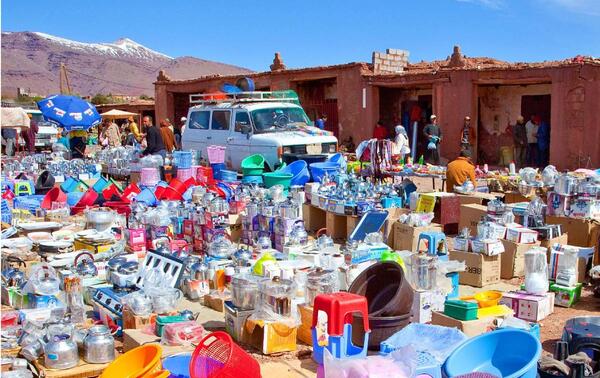 Plastic items for sale at the Telouet souk in Morocco. ALAMY