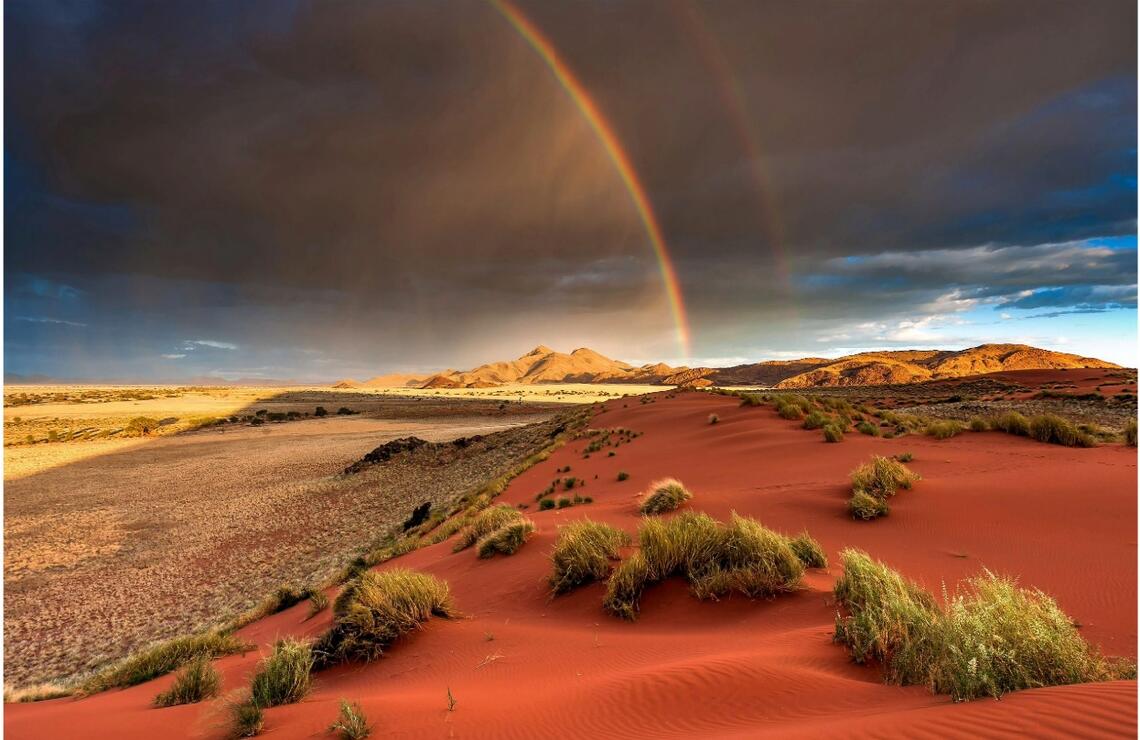 A rainbow in the Namibian desert. MARK DUMBLETON/SHUTTERSTOCK