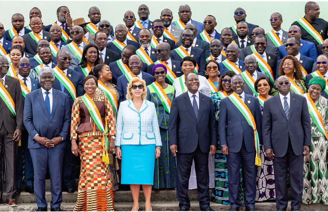 President Alassane Ouattara, with his wife Dominique (centre), delivered a State of the Nation speech to Parliament in Congress on 18 June 2024. PRESIDENCY OF CÔTE D'IVOIRE