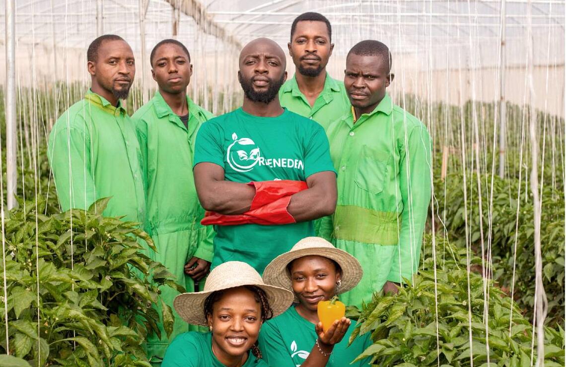 For state-of-the-art agriculture A team from Green Eden Farms, after harvesting yellow peppers. IMAGE READY