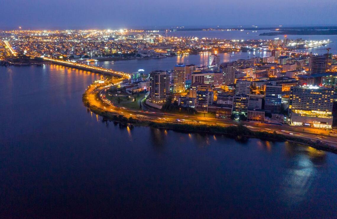 Afro-capital Abidjan’s Plateau district at night. NABIL ZORKOT