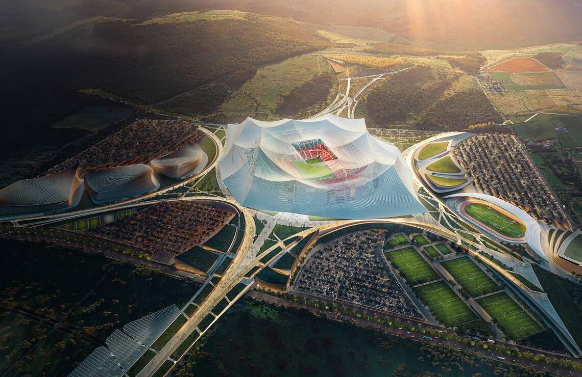 The future Hassan II Stadium, designed by architects Tarik Oualalou and Linna Choi, in association with Populous.©